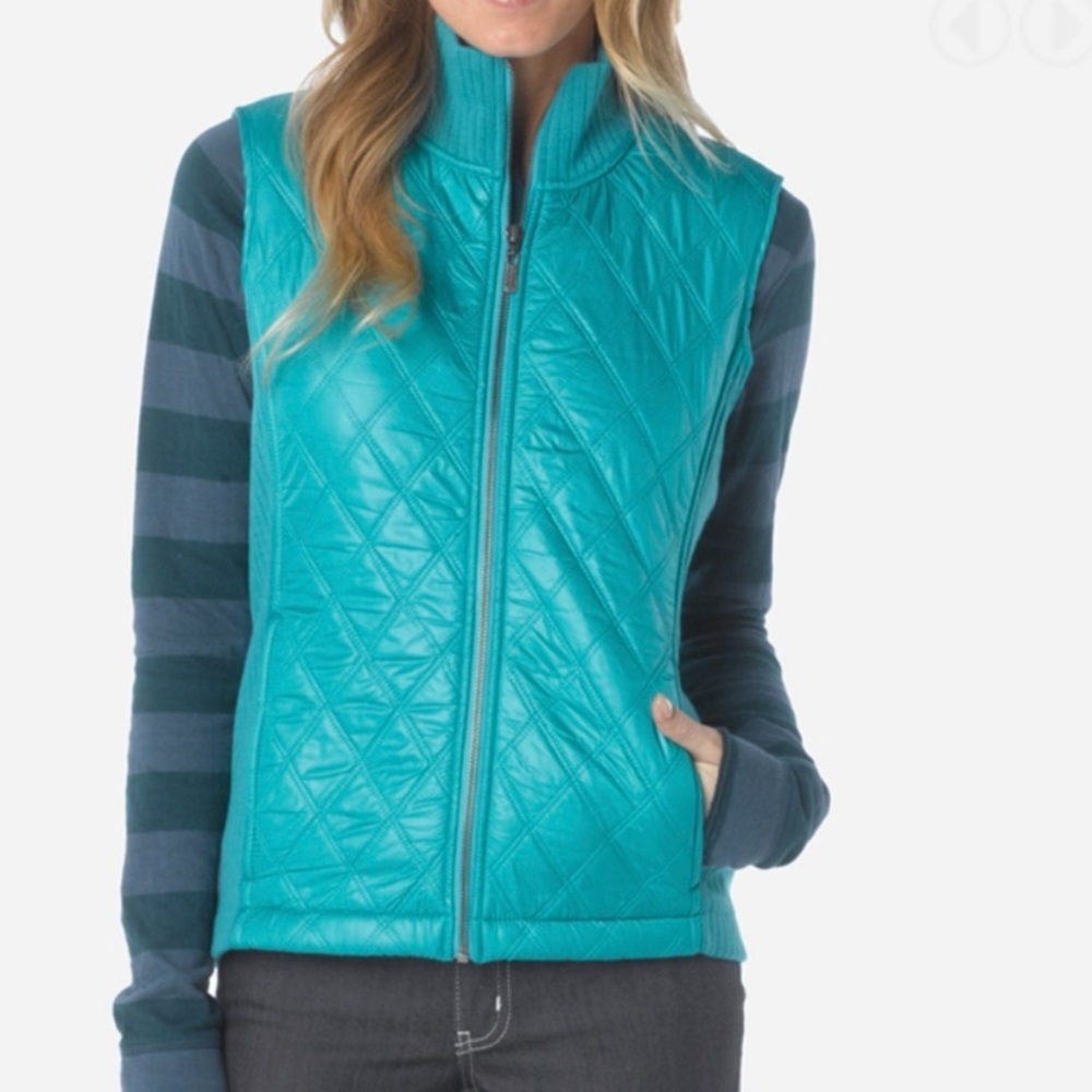 Prana Diva Sherpa Fleece Lined Quilted Puffer Vest Teal Small